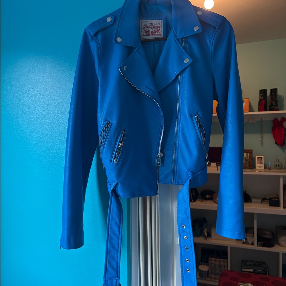 Faux Leather Blue Moto Jacket